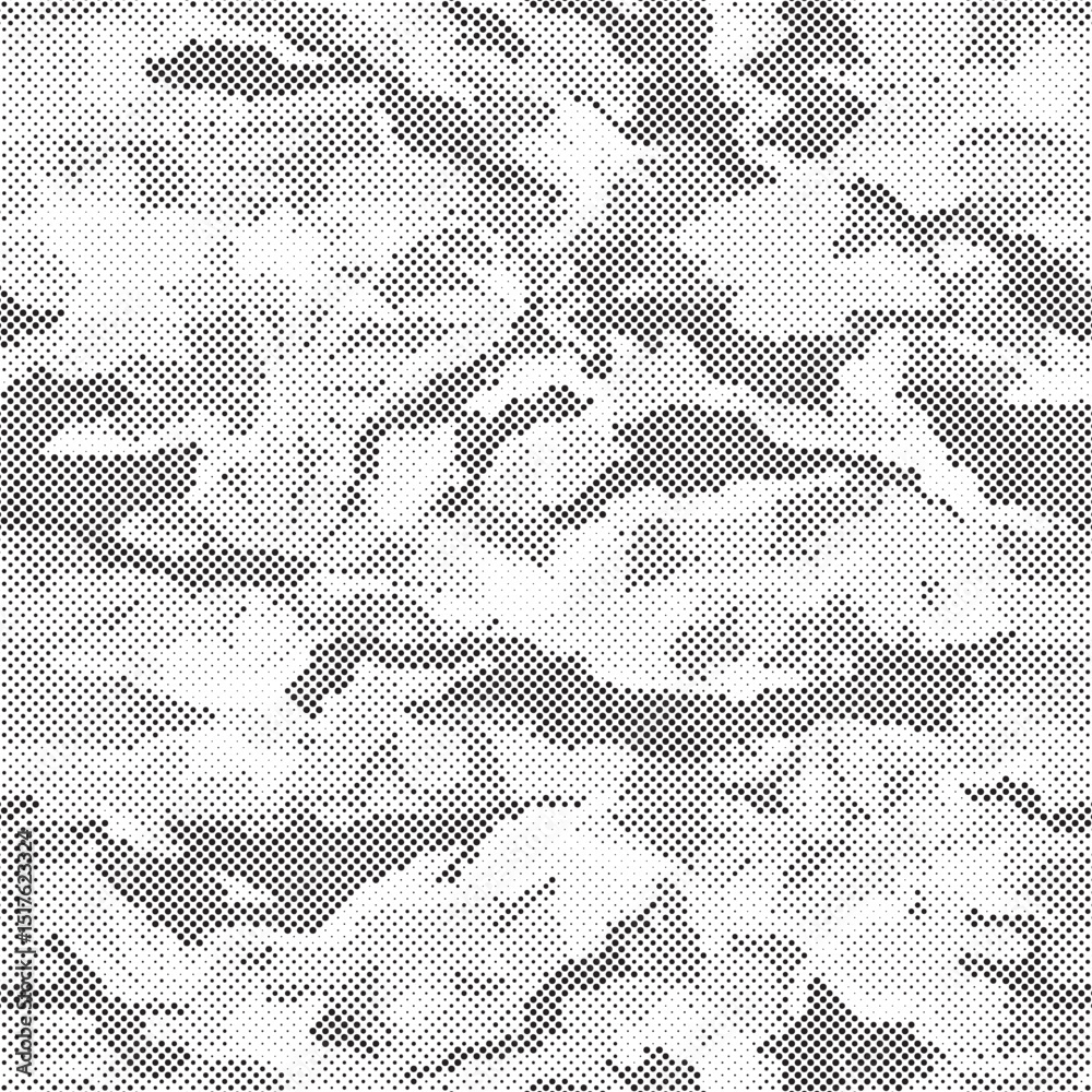 Poster abstract halftone seamless camouflage pattern. repeating digital dotted hexagonal camo military text