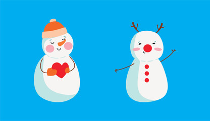 Set of snowmen with hat and gloves