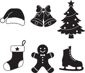Black and white Christmas icon set for holiday design projects vector