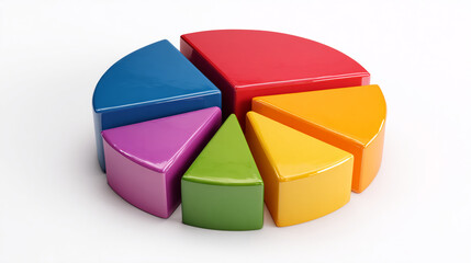 Fototapeta premium Colorful 3D pie chart segments, showcasing data visualization, representing proportions and statistics, ideal for business presentations or reports