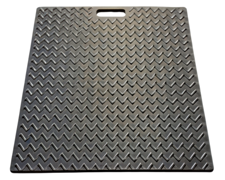 Textured Anti-Slip Floor Mat with Chevron Pattern and Handle on a transparent background