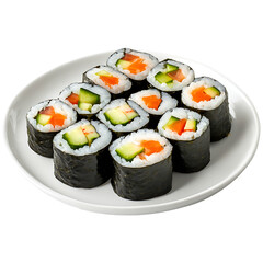 Plate of Fresh Sushi Rolls with Cucumber and Carrot Fillings