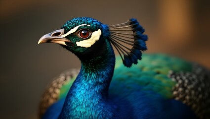 A regal peacock shows off its vibrant and detailed plumage in a captivating close-up portrait.