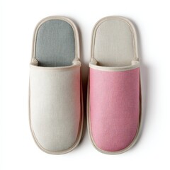 Fototapeta premium Pair of Comfortable Cotton Slippers in Pink and Beige for Relaxation and Home Use