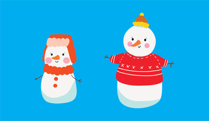 Set of snowmen with hat and gloves