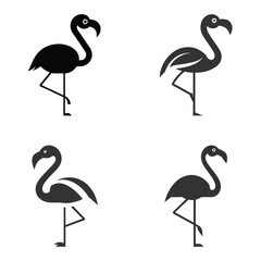Flamingo Silhouette Flat Illustration Simple Tropical Bird Vector in Flat Style