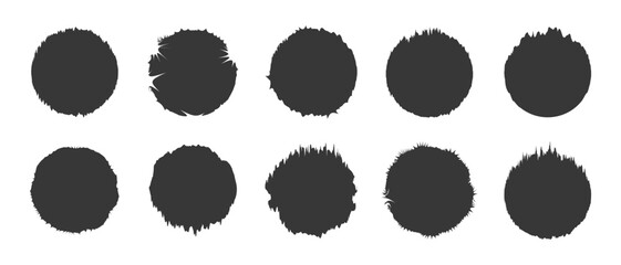 Set of round ink splatter frames, Vector grunge paint brushes in circle shape, Vector elements isolated on white.