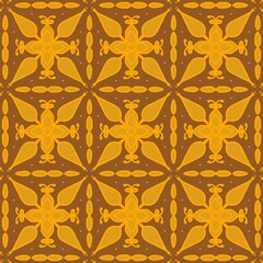 Seamless Gold and Brown Floral Pattern Design. Traditional Indonesian Batik Inspired Background.