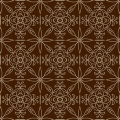 Elegant Seamless Floral Pattern on Dark Brown Background.
