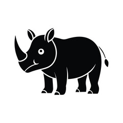 Rhino Silhouette Flat Illustration Simple Wild Animal Vector in Flat Style