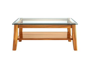 Wooden Coffee Table Furniture Clear Glass Top Modern Living Room Oak on transparent background