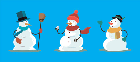 Set of snowmen with hat and gloves