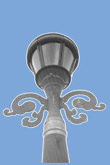 close up of vintage lamp post pixelate color halftone dotted texture style collage element on blue background