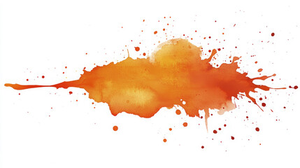 Vibrant orange watercolor spreads dramatically with small drops over a clean white transparent background
