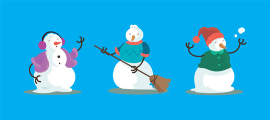 Set of snowmen with hat and gloves