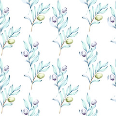 Olive branches and olive oil seamless pattern a watercolor illustration series celebrating Italian cuisine nature beauty and nourishment perfect for backgrounds and wallpapers