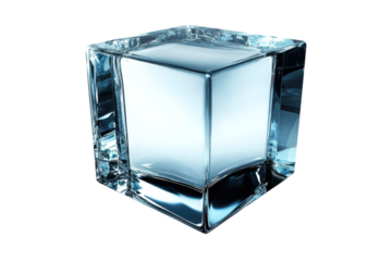 Clean Crystal Cube Design Abstract Glass Block Texture 3D Render on transparent background