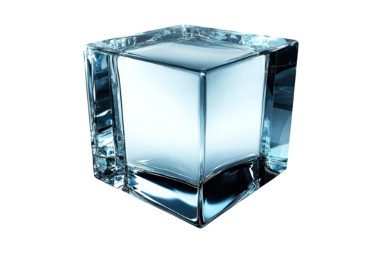 Clean Crystal Cube Design Abstract Glass Block Texture 3D Render on transparent background