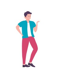 Cheerful Man Gesturing With a Friendly Smile in Colorful Attire