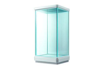 Modern Display Case Showcasing Light White Edges and Clear Glass Structure on transparent background