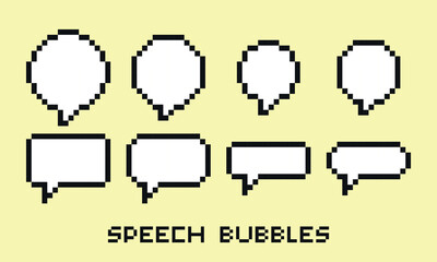Set of pixelated speech bubbles isolated vector illustration.