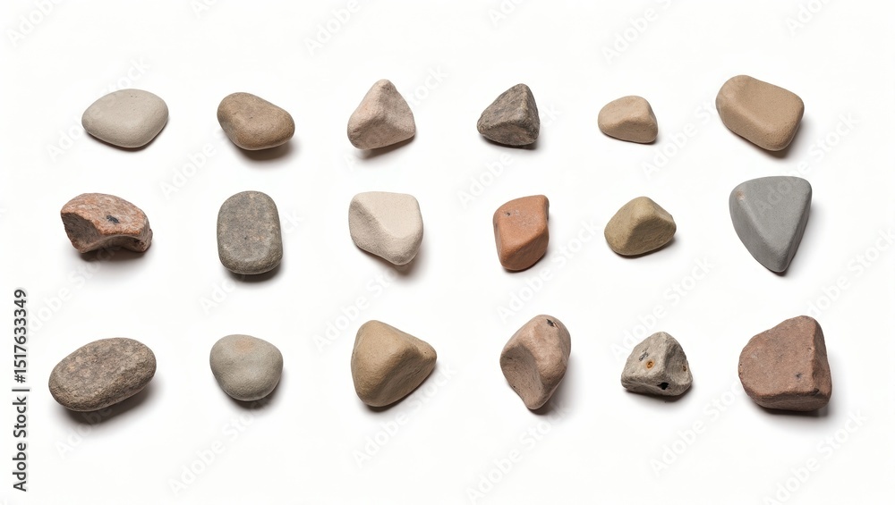 Aufkleber an assortment of smooth stones arranged in a display. The stones display variations in color and form, highlighting the beauty of natural shapes