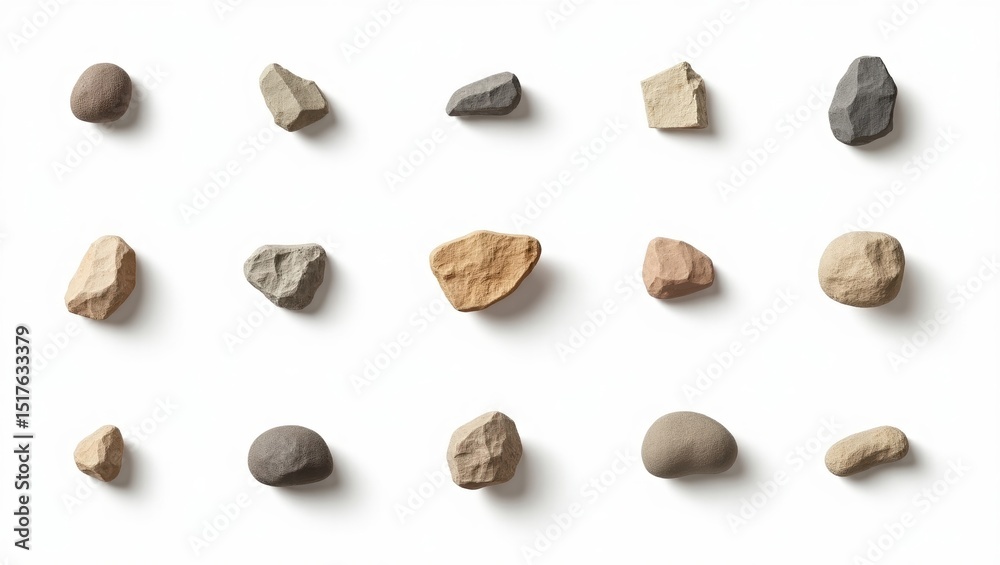 Leinwandbilder stones in various shapes and colors scattered across a surface, each with its own unique texture and form