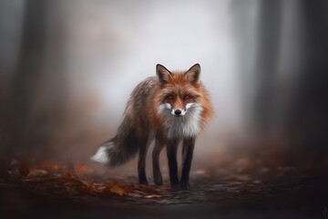 Obraz premium Fox in forest a painted vision