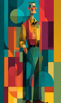 Vibrant Geometric Cubism Portrait of a Stylish Man