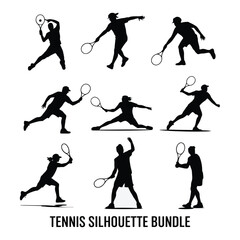 Tennis Player Silhouette Vector Bundle with white background .