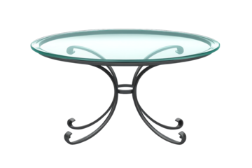 Glass top garden table dining interior furniture forged metal modern on transparent background