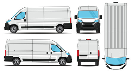 Car vector van boxer - Van mockup car vector for branding on isolated white background. Side, Front, Rear, Top Views © Deden Irfandi