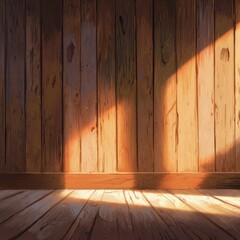 Sunlit wooden room interior