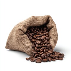 Burlap coffee bag spilling beans