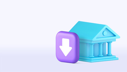 Banking business financial service currency exchange down copy space banner template. Bankruptcy finance commercial economy funds price transaction bank building downward arrow