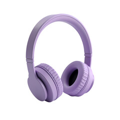 A single pair of purple headphones is displayed a stark in a  isolated on transparent background