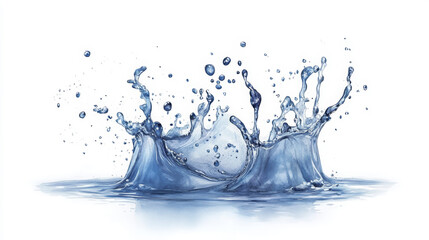 Watercolor splash with droplets creates a dynamic impact, rendered beautifully on a white background