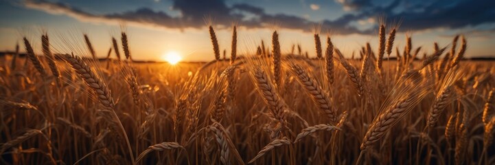 Naklejka premium Golden Hour Wheat Field Sunset Landscape