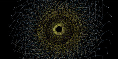 Abstract Geometric Spiral Pattern on Black Background, Intricate Design