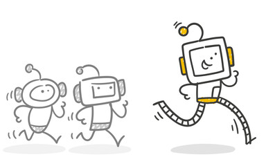 Stick Figure / Strichmännchen / Strichfiguren Robot: Roboter, KI, AI, Humanoid, Vorsprung, Rennen, Wettkampf, schnell (Nr. 15)