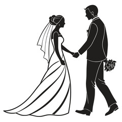 bride and groom on white background