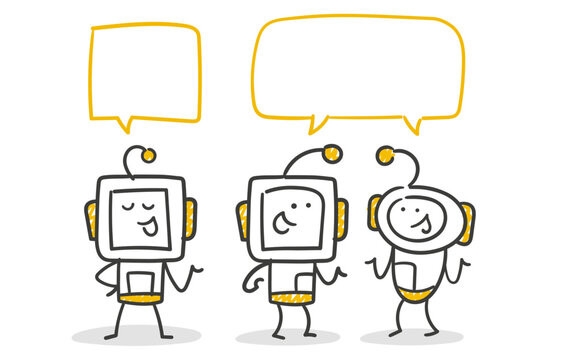 Stick Figure / Strichm&auml;nnchen / Strichfiguren Robot: Roboter, KI, AI, Chatbot, Sprechblasen, sprechen, reden, unterhalten (Nr. 13)