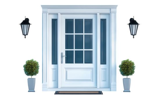 Elegant White Front Door Design Luxury Home Entrance with Sidelights on transparent background