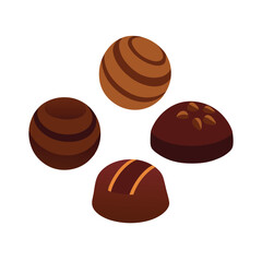 Dark chocolate bonbons with variety Vector illustration