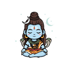 Fototapeta premium Illustration of peaceful meditating deity shiva with symbolic elements and serpents in calm posture