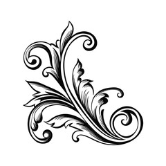 Elegant black and white decorative corner floral ornament design for classic aesthetic styles