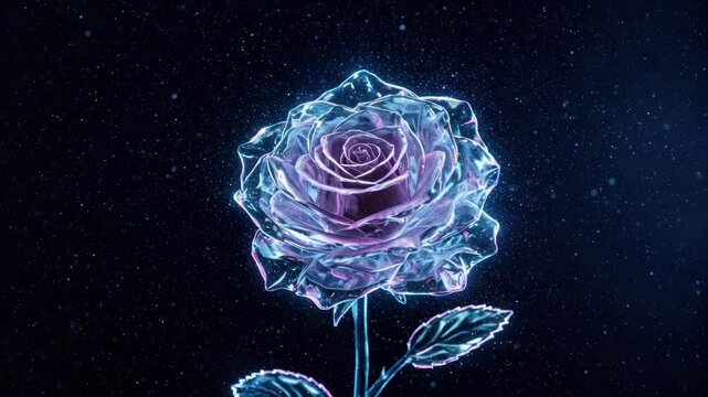 Elegant Sparkling Crystal Rose Blossom on Dark Backdrop with Floating Particles Animation