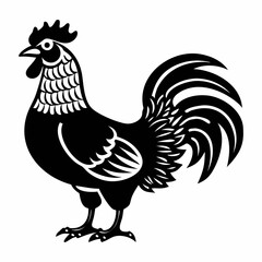 Black and white rooster illustration stylized design