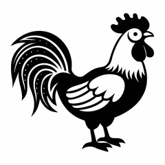 Black and white rooster illustration stylized farm animal