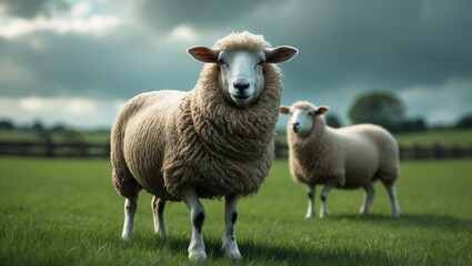 Obraz premium A Funny Scene of Sheep with Foot-and-Mouth Disease in a Green Meadow